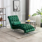 Chaise longue inclinable en velours capitonnée avec oreiller et pieds en acrylique