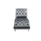 Chaise longue inclinable en velours capitonnée avec oreiller et pieds en acrylique