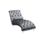Chaise longue inclinable en velours capitonnée avec oreiller et pieds en acrylique