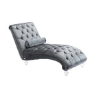 Chaise longue inclinable en velours capitonnée avec oreiller et pieds en acrylique