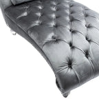 Chaise longue inclinable en velours capitonnée avec oreiller et pieds en acrylique