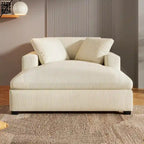 Beige 53.5 Chaise Lounge Chair with Solid Wood Legs and Comfort Pillows