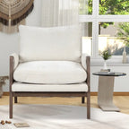 Fauteuil en velours blanc 35.4 avec cadre en bois d'hévéa