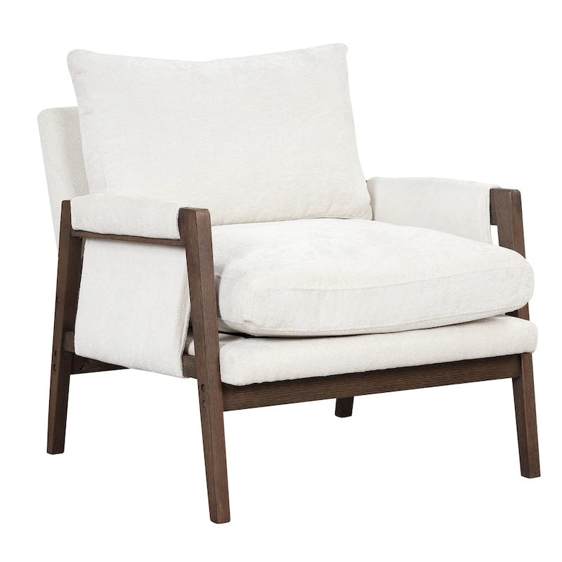 Fauteuil en velours blanc 35.4 avec cadre en bois d'hévéa