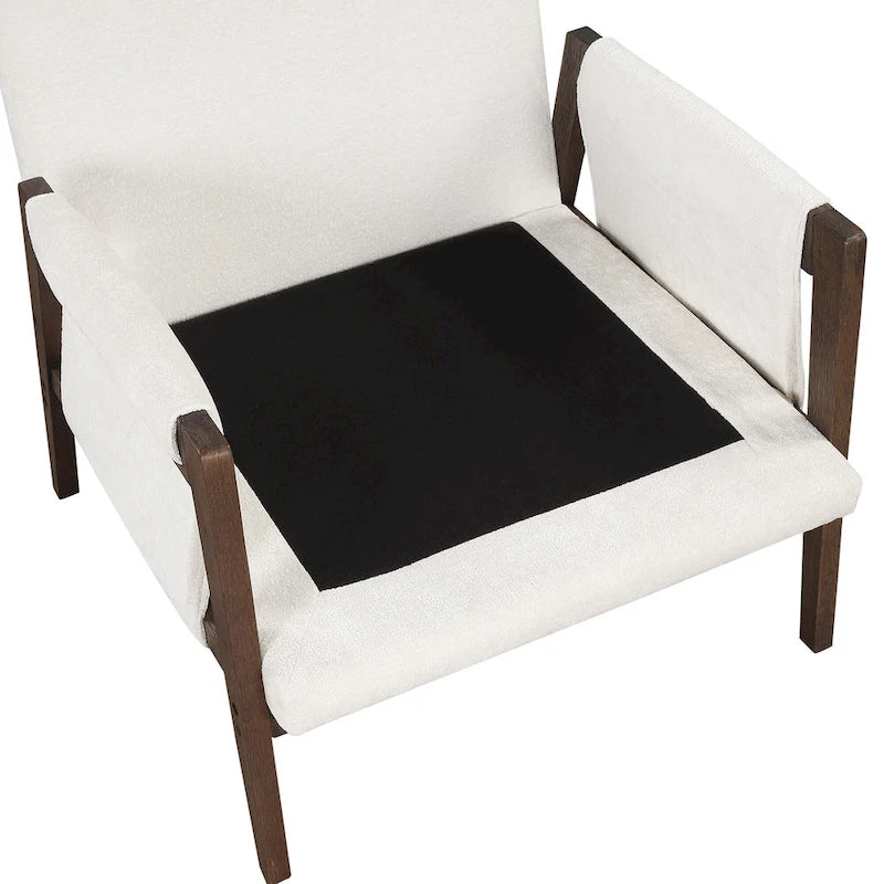 Fauteuil en velours blanc 35.4 avec cadre en bois d'hévéa