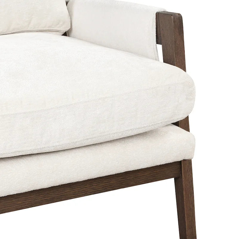 Fauteuil en velours blanc 35.4 avec cadre en bois d'hévéa