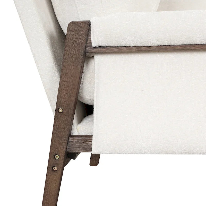 Fauteuil en velours blanc 35.4 avec cadre en bois d'hévéa