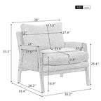 Fauteuil en velours blanc 35.4 avec cadre en bois d'hévéa