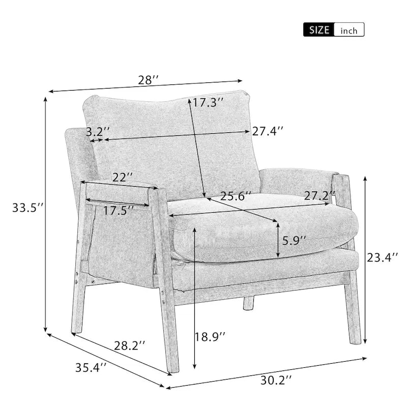 Fauteuil en velours blanc 35.4 avec cadre en bois d'hévéa