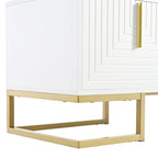 Meuble TV 70,8" Blanc+Or avec poignées et placards dorés pour téléviseurs 80"