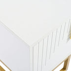 Meuble TV 70,8" Blanc+Or avec poignées et placards dorés pour téléviseurs 80"