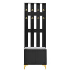 4-in-1 Hall Tree with Cushion, Coat Rack with 8 Gold Hooks and Legs, Entryway Bench with Adjustable Shelves & Fluted Doors