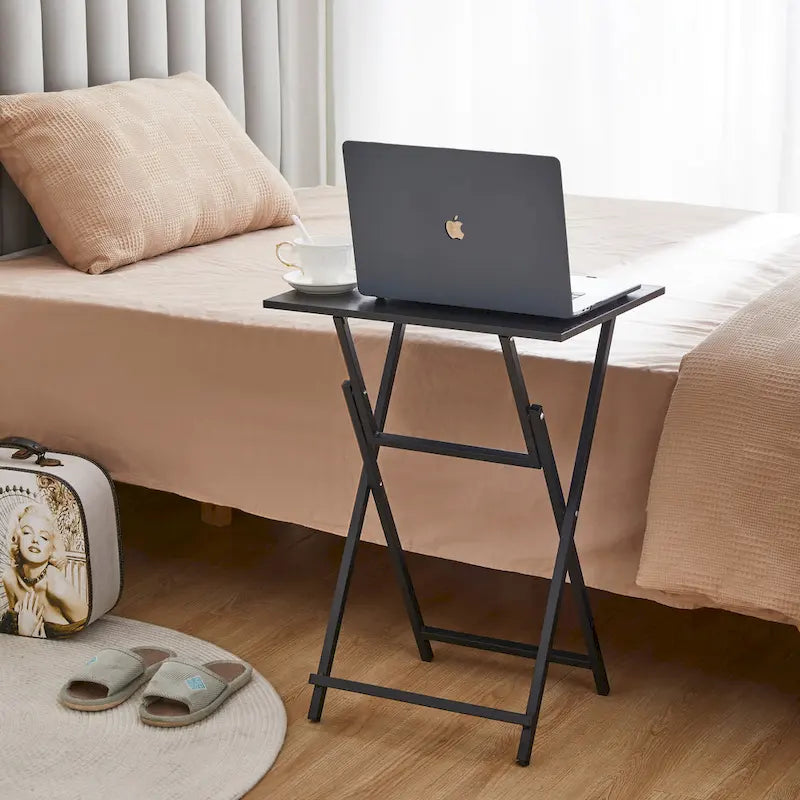 2-Piece Folding TV Tray Table,Portable Sofa Side Table,Industrial Snack Table, Space-Saving Easy to Fold Wood Rustic