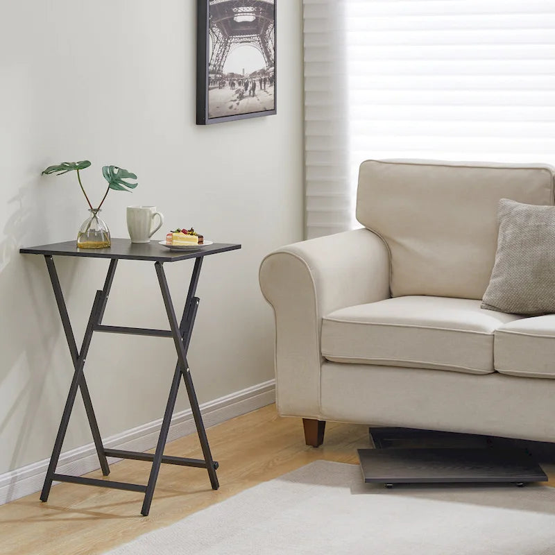 2-Piece Folding TV Tray Table,Portable Sofa Side Table,Industrial Snack Table, Space-Saving Easy to Fold Wood Rustic