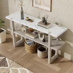 Console Rétro Élégante avec Plateau Effet Marbre et Rangement Polyvalent