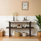 Console Rétro Élégante avec Plateau Effet Marbre et Rangement Polyvalent