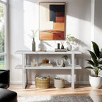 Console Rétro Élégante avec Plateau Effet Marbre et Rangement Polyvalent