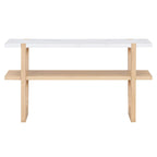 Console Rétro Élégante avec Plateau Effet Marbre et Rangement Polyvalent