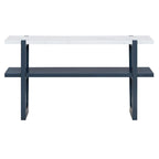 Console Rétro Élégante avec Plateau Effet Marbre et Rangement Polyvalent