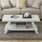 Contemporary Wood Shelf Coffee Table in White Finish, for Living Room