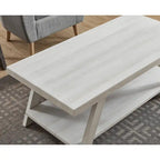 Contemporary Wood Shelf Coffee Table in White Finish, for Living Room