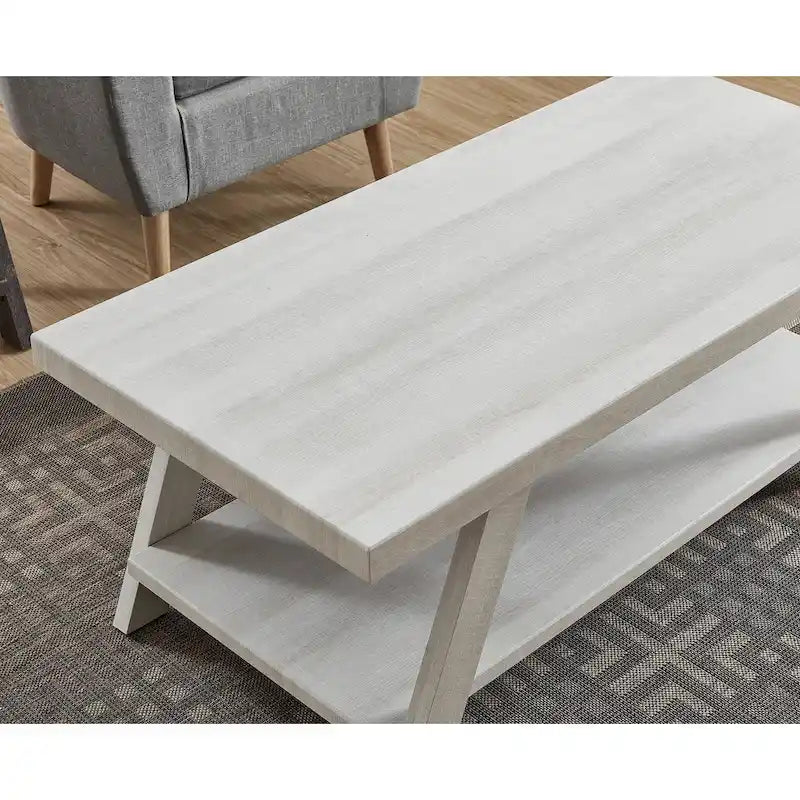 Contemporary Wood Shelf Coffee Table in White Finish, for Living Room