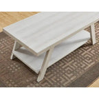 Contemporary Wood Shelf Coffee Table in White Finish, for Living Room