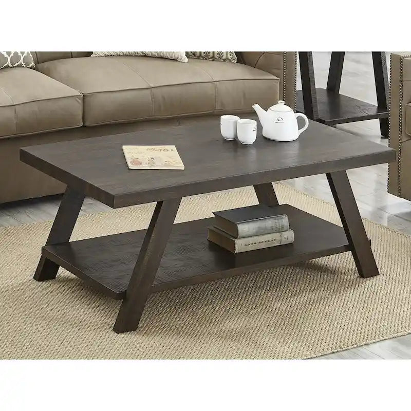 Contemporary Wood Shelf Coffee Table in White Finish, for Living Room