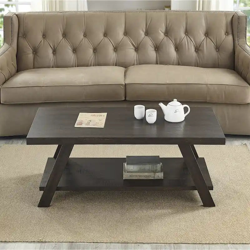 Contemporary Wood Shelf Coffee Table in White Finish, for Living Room
