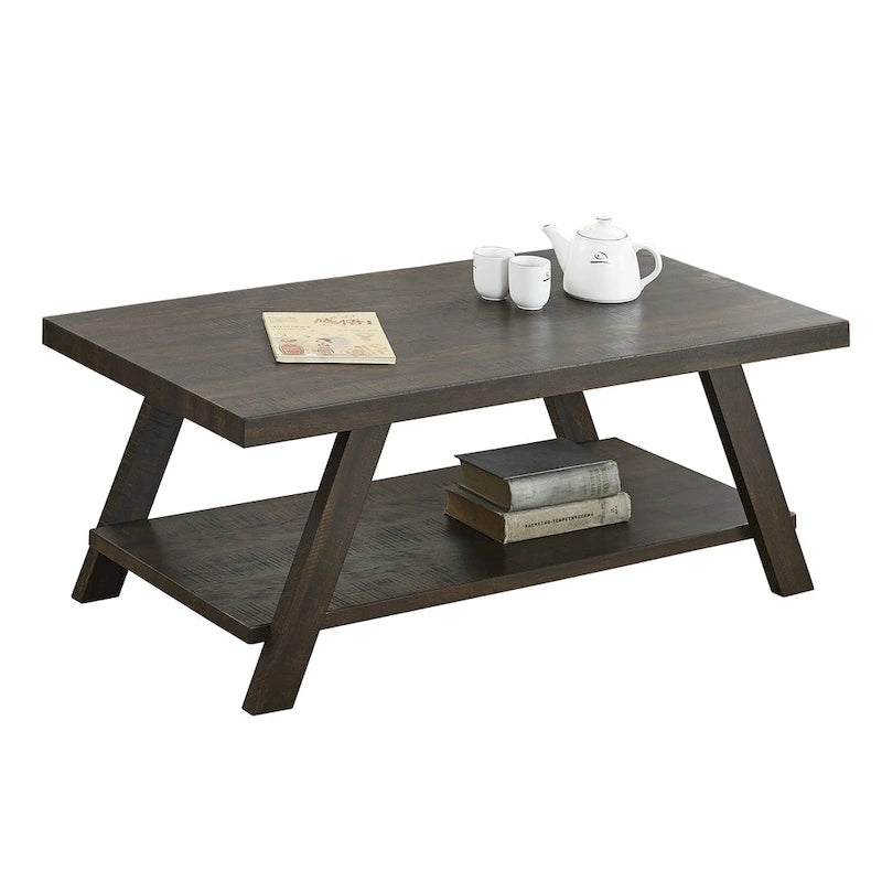 Contemporary Wood Shelf Coffee Table in White Finish, for Living Room