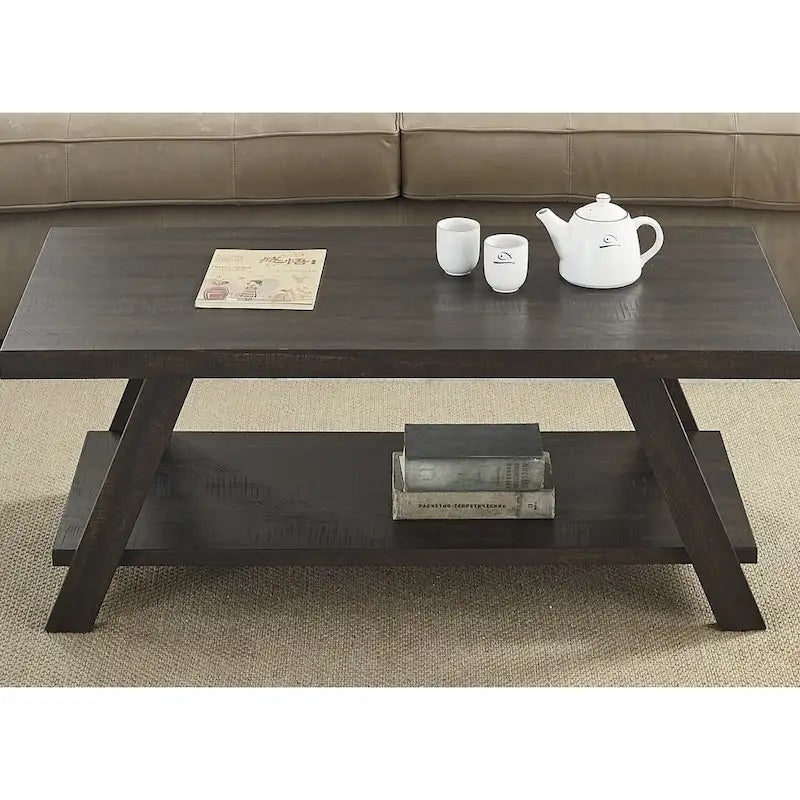 Contemporary Wood Shelf Coffee Table in White Finish, for Living Room