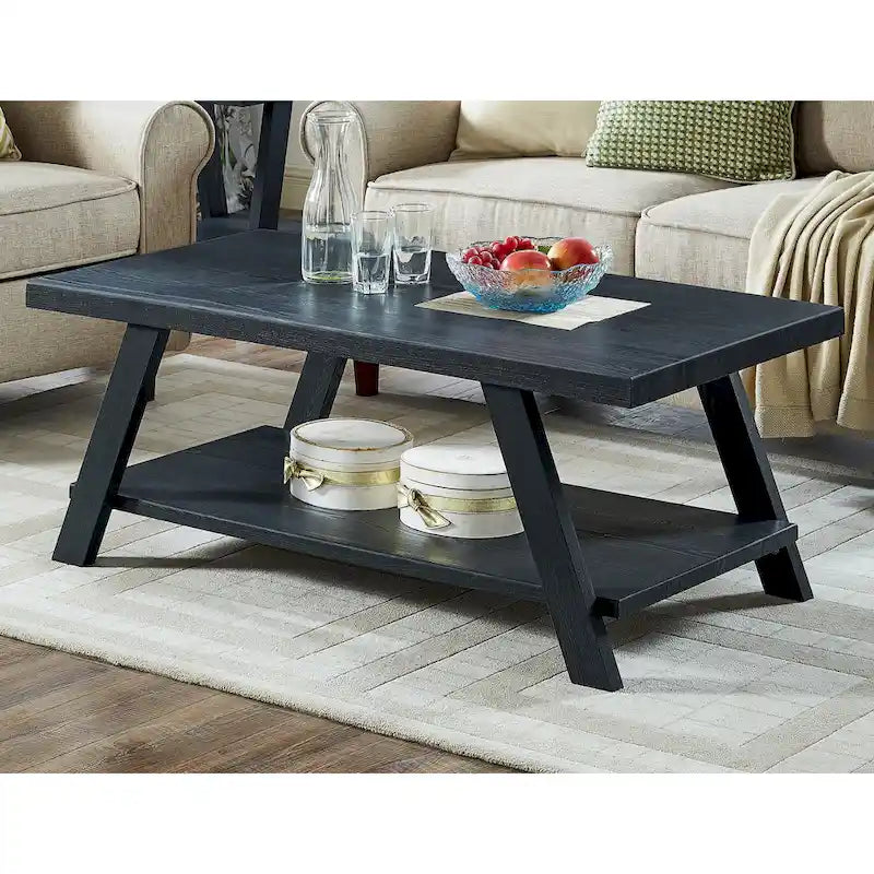 Contemporary Wood Shelf Coffee Table in White Finish, for Living Room