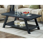 Contemporary Wood Shelf Coffee Table in White Finish, for Living Room