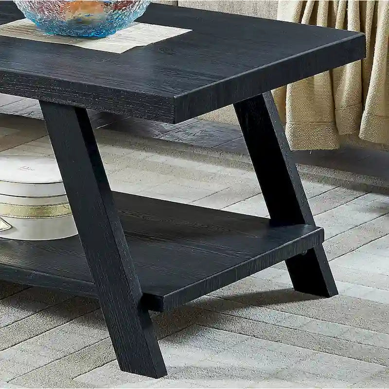 Contemporary Wood Shelf Coffee Table in White Finish, for Living Room