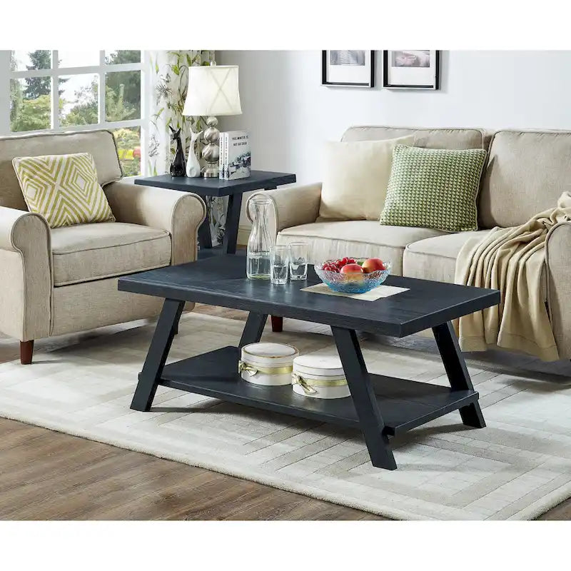 Contemporary Wood Shelf Coffee Table in White Finish, for Living Room