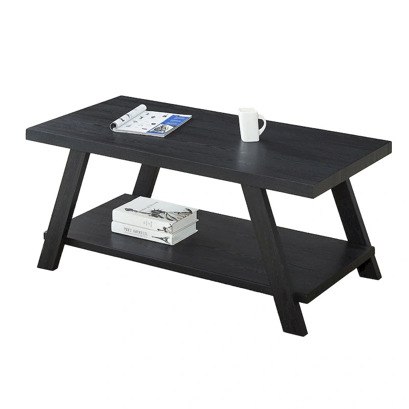 Contemporary Wood Shelf Coffee Table in White Finish, for Living Room