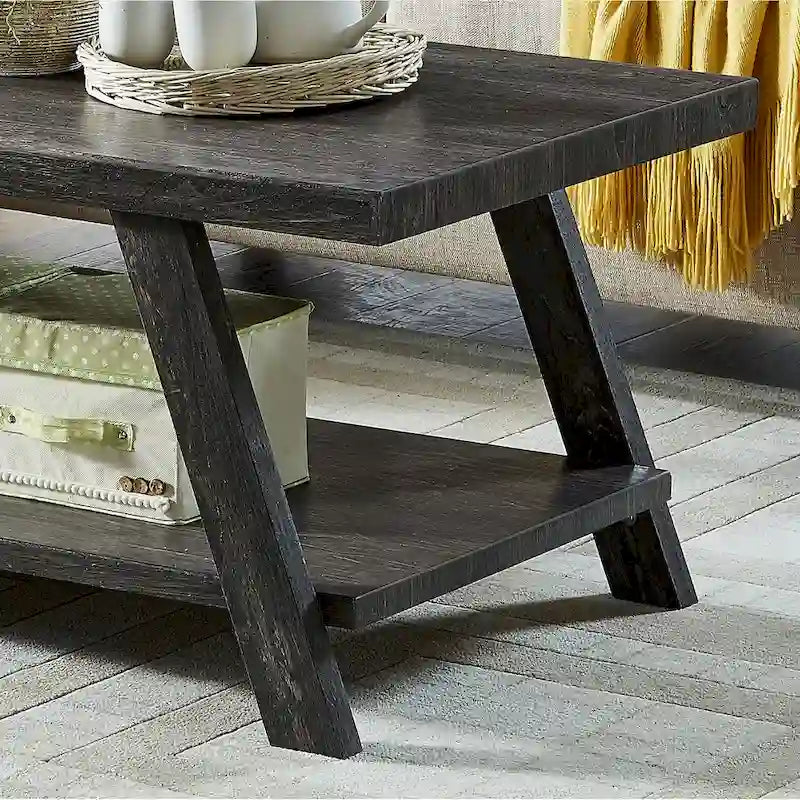 Contemporary Wood Shelf Coffee Table in White Finish, for Living Room