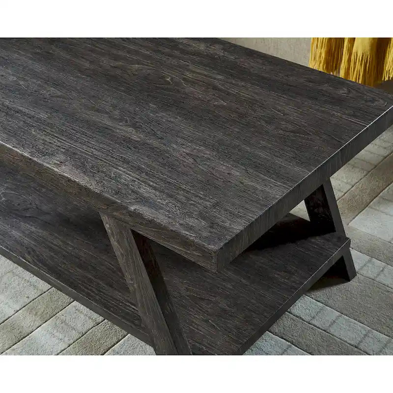 Contemporary Wood Shelf Coffee Table in White Finish, for Living Room