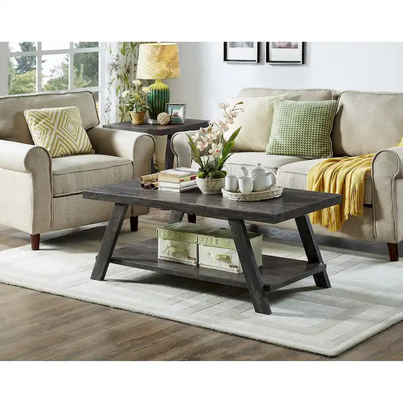 Contemporary Wood Shelf Coffee Table in White Finish, for Living Room