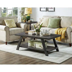 Contemporary Wood Shelf Coffee Table in White Finish, for Living Room