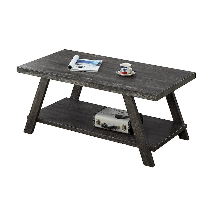 Contemporary Wood Shelf Coffee Table in White Finish, for Living Room