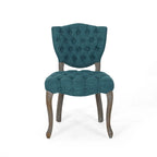 Ensemble de 2 chaises de salle à manger, tissu capitonné sarcelle, bois d'hévéa