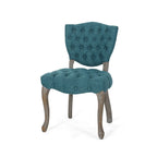 Ensemble de 2 chaises de salle à manger, tissu capitonné sarcelle, bois d'hévéa