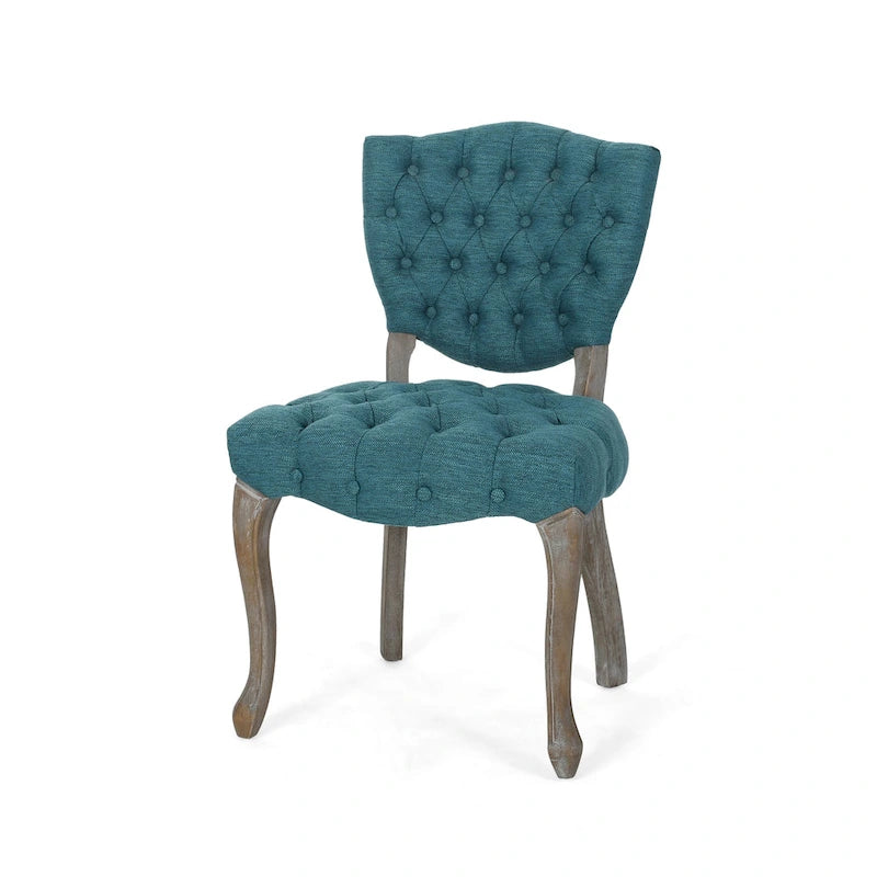 Ensemble de 2 chaises de salle à manger, tissu capitonné sarcelle, bois d'hévéa