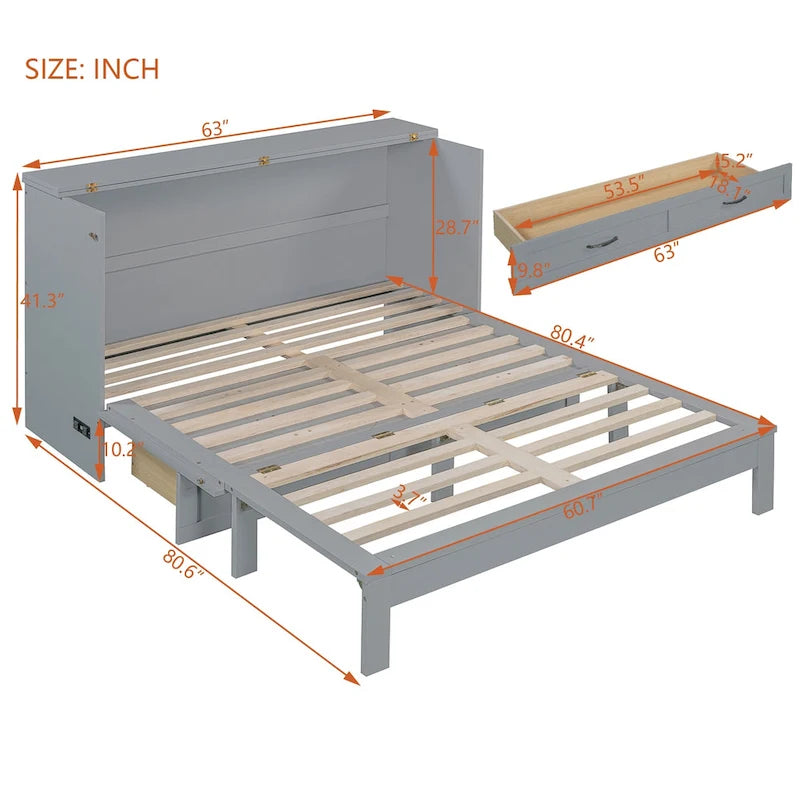 Queen Size Murphy Bed with Large Drawers