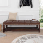 Tufted Upholstered End of Bed Bench with Nailhead Trim and Shelf