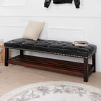 Tufted Upholstered End of Bed Bench with Nailhead Trim and Shelf