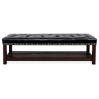 Tufted Upholstered End of Bed Bench with Nailhead Trim and Shelf