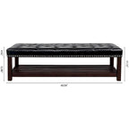 Tufted Upholstered End of Bed Bench with Nailhead Trim and Shelf