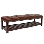 Tufted Upholstered End of Bed Bench with Nailhead Trim and Shelf